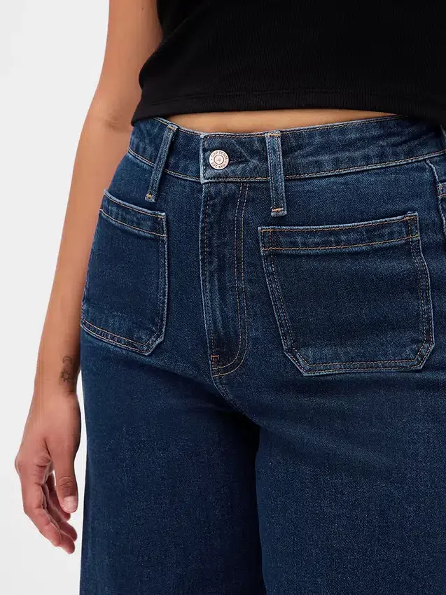 Jeans med høy midje, vid benvidde og ankellengde for kurvete kropper