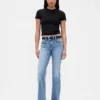 Jeans med lav midje, flettede lommer, lang og slank passform
