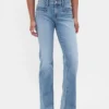 Jeans med lav midje, flettede lommer, lang og slank passform