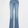 Jeans med lav midje, flettede lommer, lang og slank passform