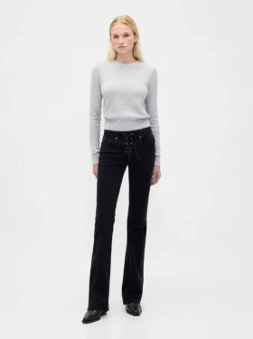 Jeans med lav midje, lang og slank passform og snøring