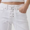 Jeans med lav midje, lang og slank passform og snøring