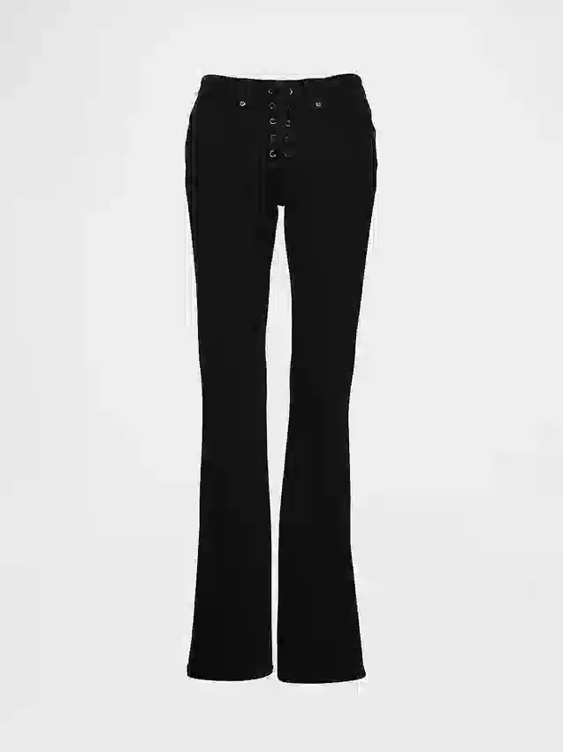 Jeans med lav midje, lang og slank passform og snøring