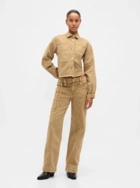 Jeans med lav midje, løs passform og mikrobelte i 90-tallsstil