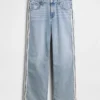 Jeans med lav midje, løs passform og sidestriper i 90-tallsstil