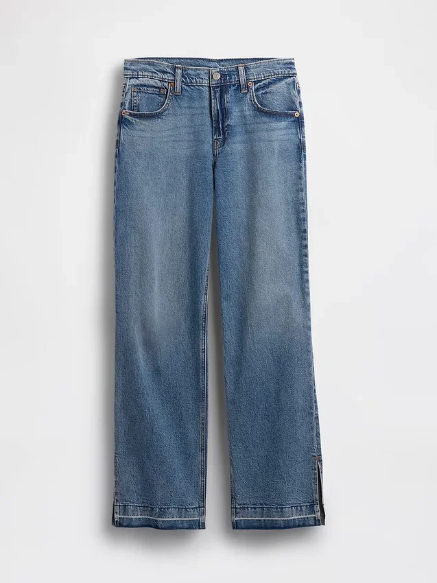 Jeans med lav midje, løs passform og splittet kant fra 90-tallet
