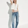 Jeans med lav midje, løs passform og splittet kant fra 90-tallet