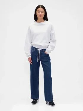Jeans med lav midje, snøring og løs passform i 90-tallsstil