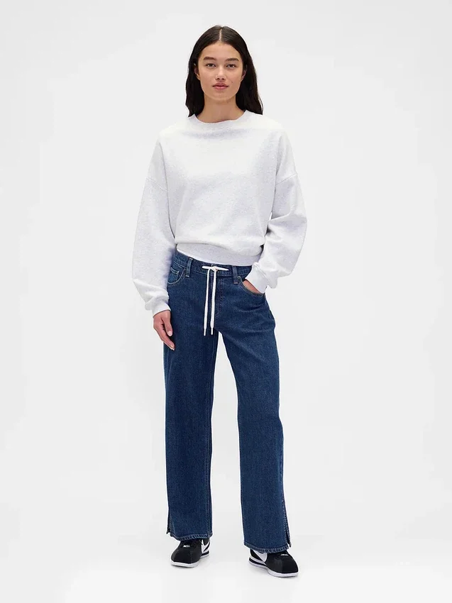 Jeans med lav midje, snøring og løs passform i 90-tallsstil
