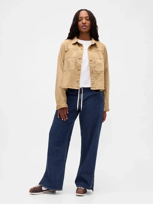Jeans med lav midje, snøring og løs passform i 90-tallsstil