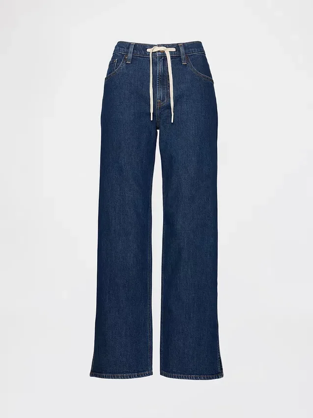 Jeans med lav midje, snøring og løs passform i 90-tallsstil