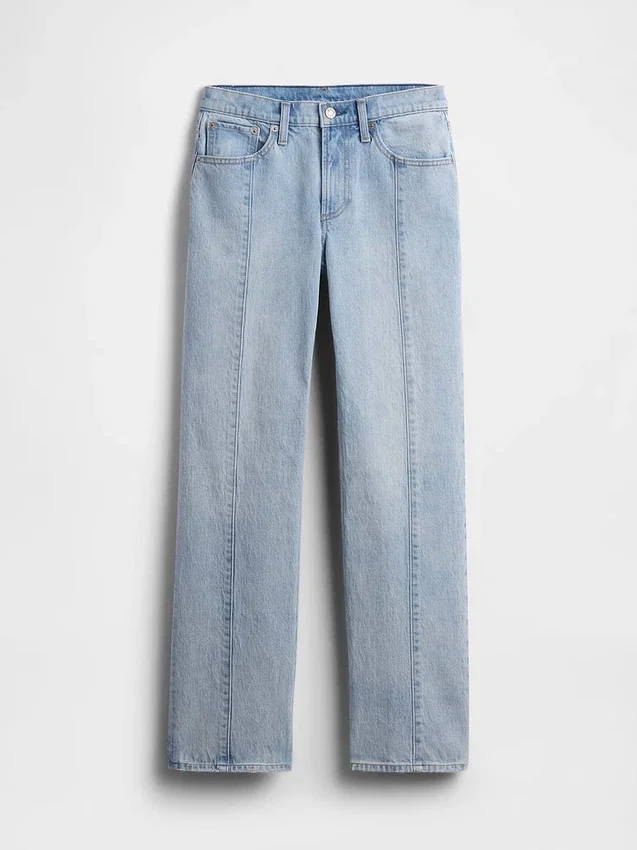 Jeans med middels høy midje, søm og avslappet, rett passform