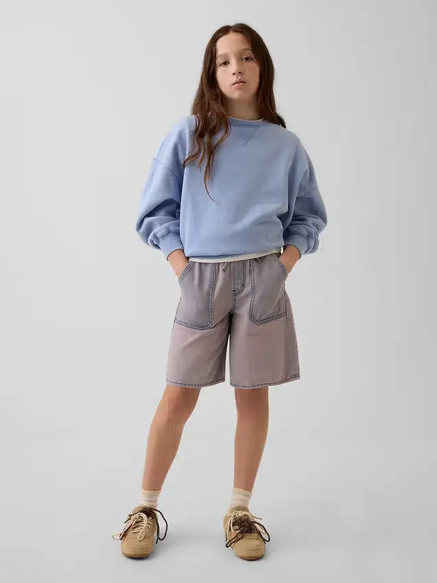 Jeansshorts for barn med lav midje og lang passform