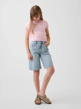 Jeansshorts for barn med middels høy midje og lang passform
