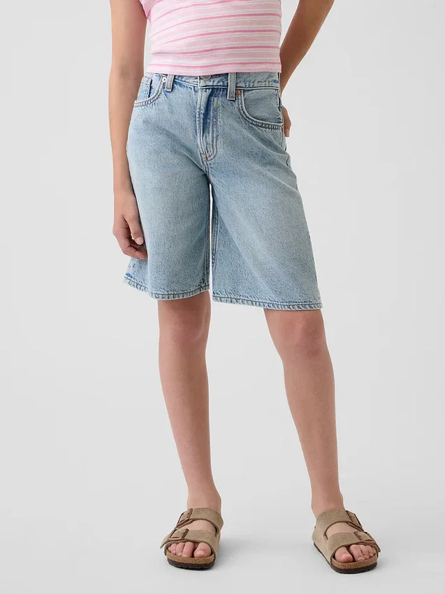 Jeansshorts for barn med middels høy midje og lang passform
