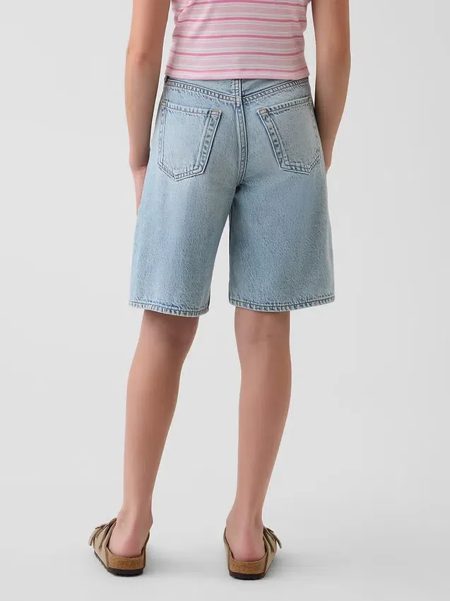 Jeansshorts for barn med middels høy midje og lang passform