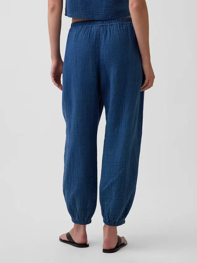 Joggebukse i bomullsgasbind-denim med vid passform