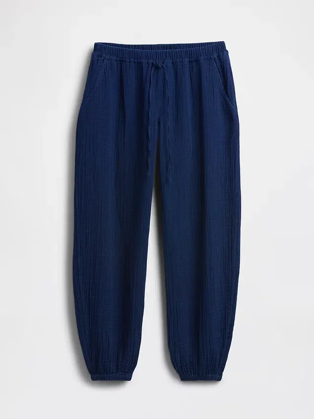Joggebukse i bomullsgasbind-denim med vid passform