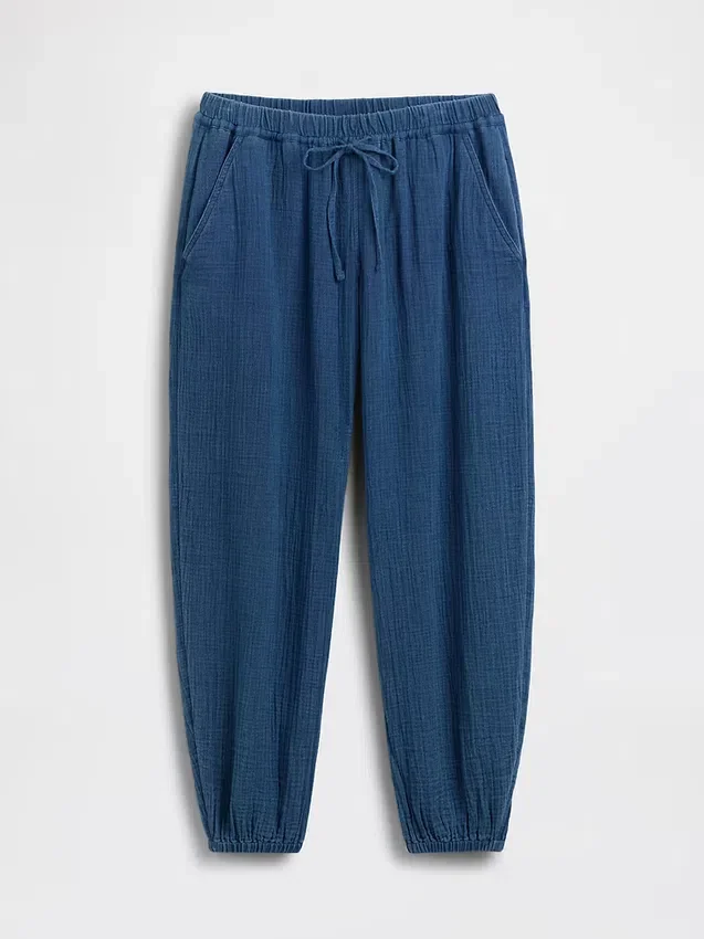Joggebukse i bomullsgasbind-denim med vid passform