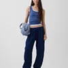 Joggebukse i bomullsgasbind-denim med vid passform