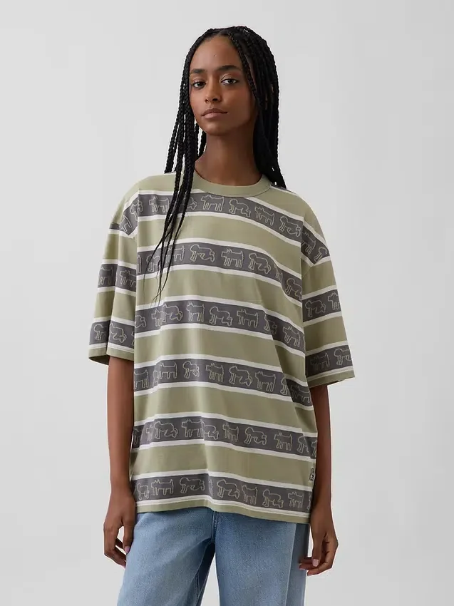 Keith Haring T-skjorte i oversize-modell med striper