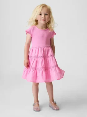 Kjole med lagdelte volanger og blonder for Baby og Småbarn
