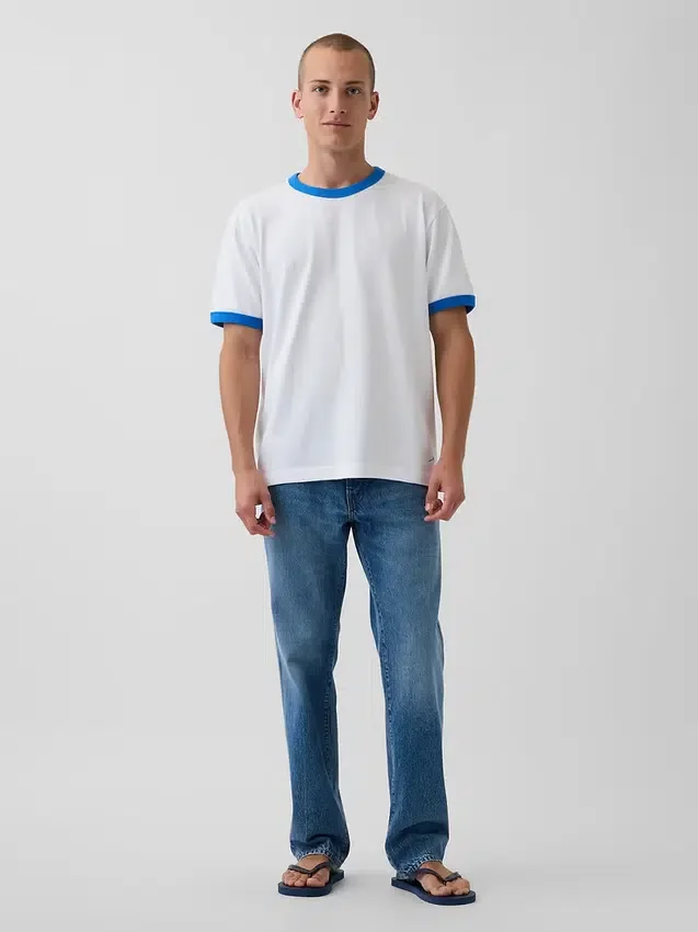 Kjøp blå, avslappede jeans med rett ben