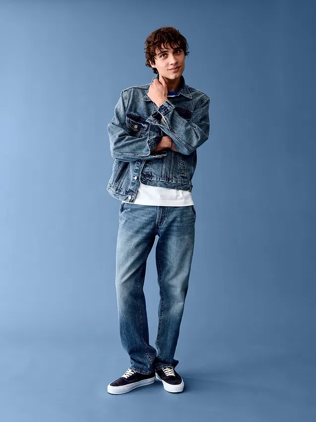 Kjøp blå, avslappede jeans med rett ben