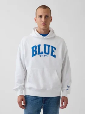 Kjøp blå, tykk French Terry-hettegenser med logo