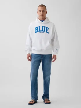 Kjøp blå, tykk French Terry-hettegenser med logo