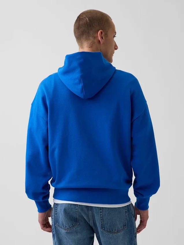 Kjøp blå, tykk French Terry-hettegenser med logo