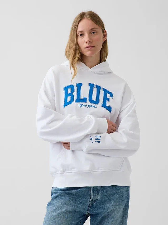 Kjøp blå, tykk French Terry-hettegenser med logo