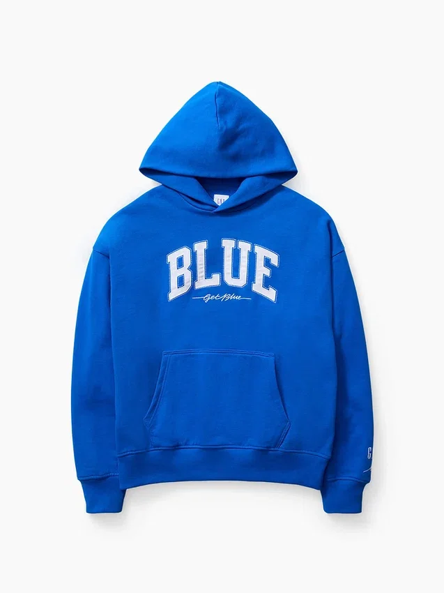 Kjøp blå, tykk French Terry-hettegenser med logo