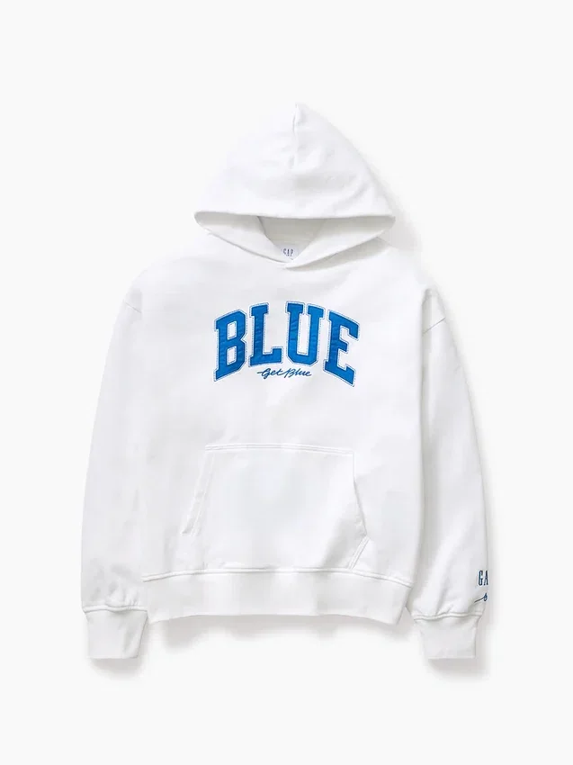 Kjøp blå, tykk French Terry-hettegenser med logo