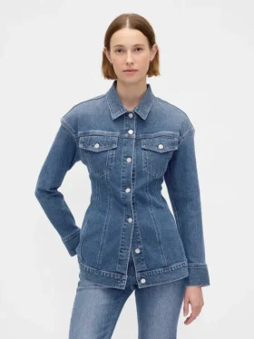 Konturert lang denimjakke