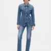 Konturert lang denimjakke