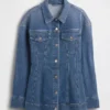 Konturert lang denimjakke
