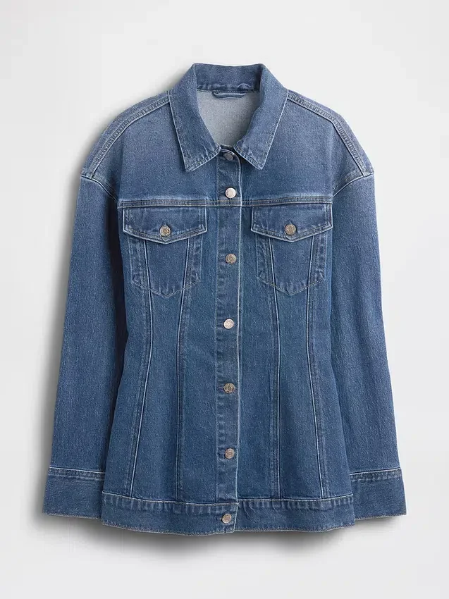 Konturert lang denimjakke