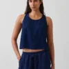 Kort denim-tanktop i bomullsgasbind