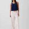 Kort denim-tanktop i bomullsgasbind