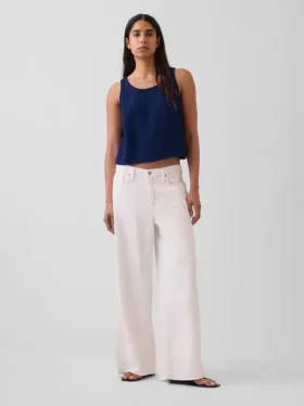 Kort denim-tanktop i bomullsgasbind