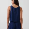 Kort denim-tanktop i bomullsgasbind