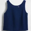 Kort denim-tanktop i bomullsgasbind