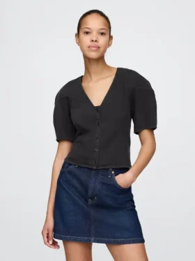 Kort denimskjorte med brede ermer