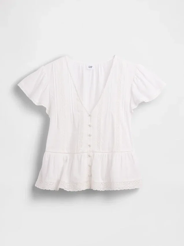 Kort peplum-top i blonder og voile