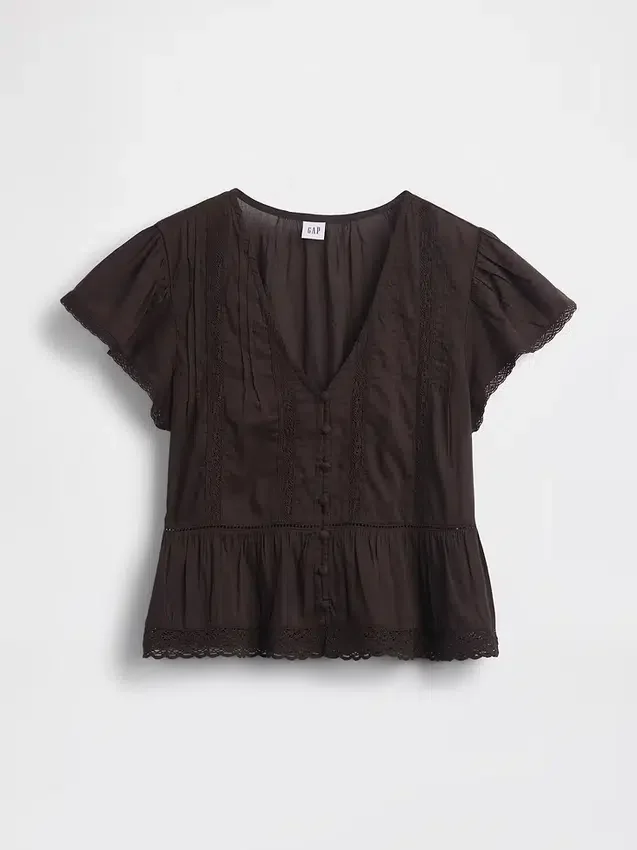 Kort peplum-top i blonder og voile