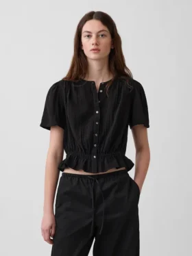 Kort peplum-top i bomullsgasbind