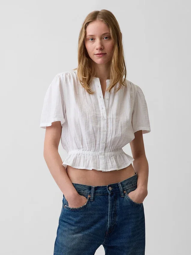 Kort peplum-top i bomullsgasbind