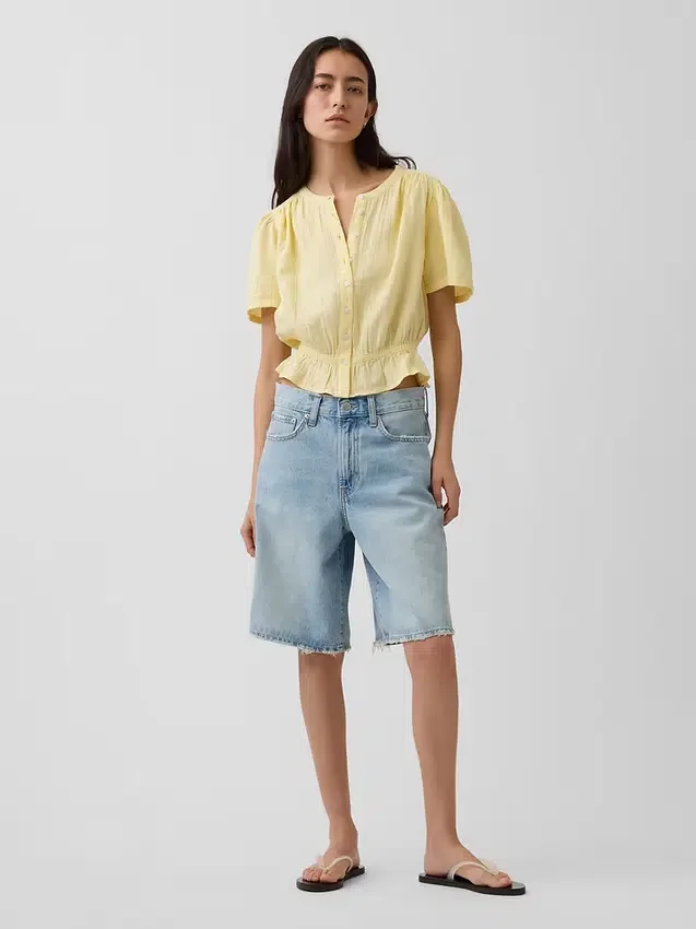 Kort peplum-top i bomullsgasbind