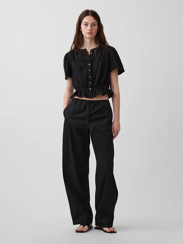 Kort peplum-top i bomullsgasbind